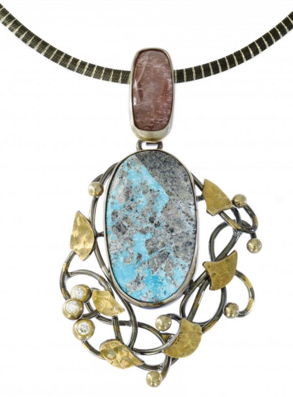 Turquoise and Rose Agate Pendant