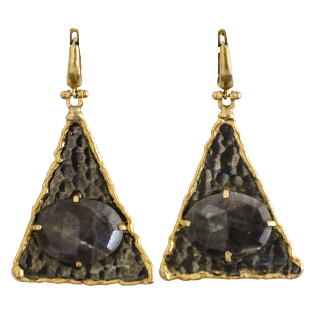 Contemporary Sapphire Triangle Earrings