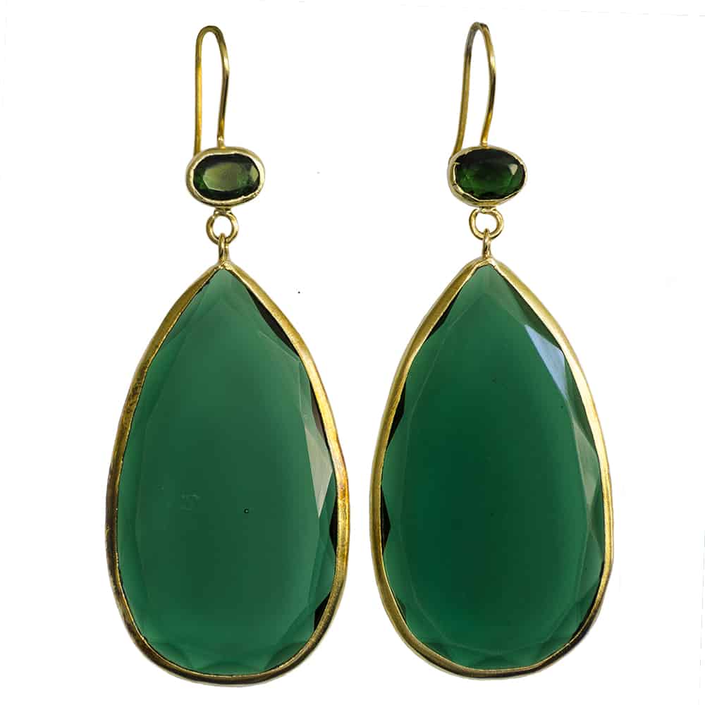 Green Crystal Quartz Slice Earrings