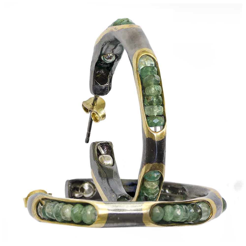 Raw Emerald Embedded Hoop Earrings