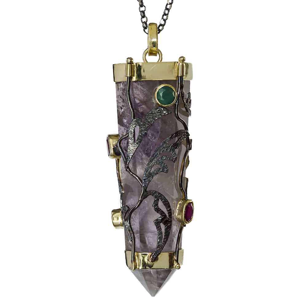 Amethyst Prism with Vines Pendant