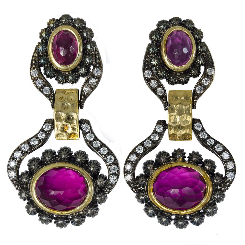 Pink Tourmaline Chandelier Earrings Embellished with Swarovski Crystals