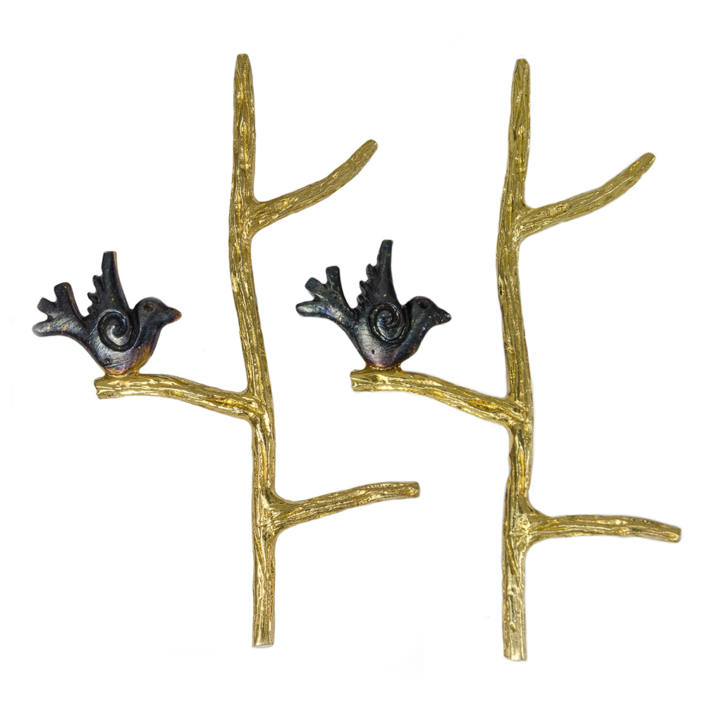 Nature Bird on a Branch Gold Earrings