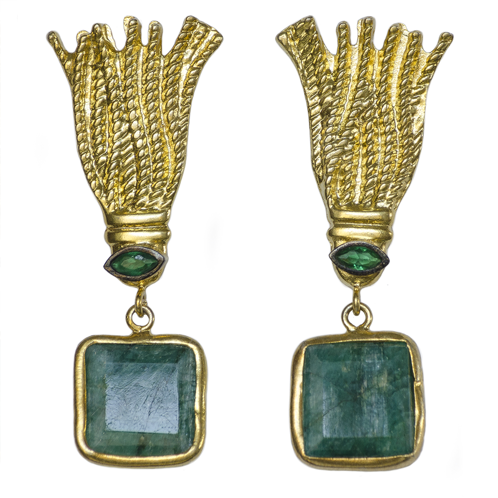 Raw Emerald Egyptian Tassel Earrings
