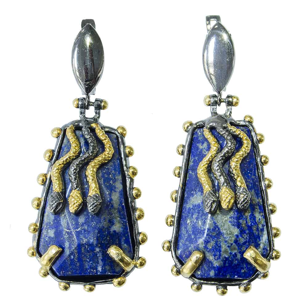 Exotic Lapis Earrings with Snakes