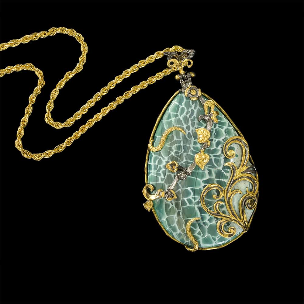 Rare Blue Agate Pendant with Gold Detail