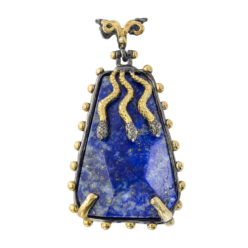 Exotic Lapis Lazuli Pendant with Gold Snakes