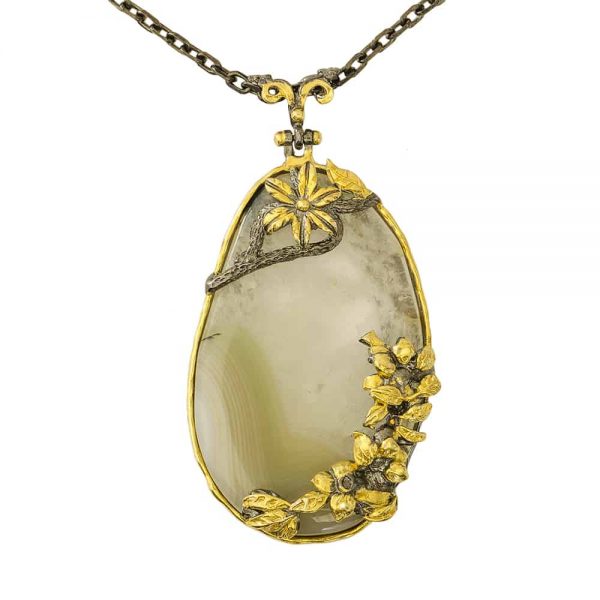 Mother of Pearl Pendant with Gold Flowers - Studio 77 Jewelry