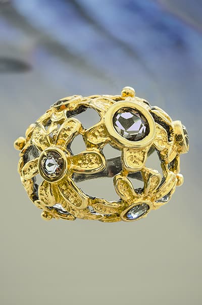 Domed Floral Gold Ring with Zultanite