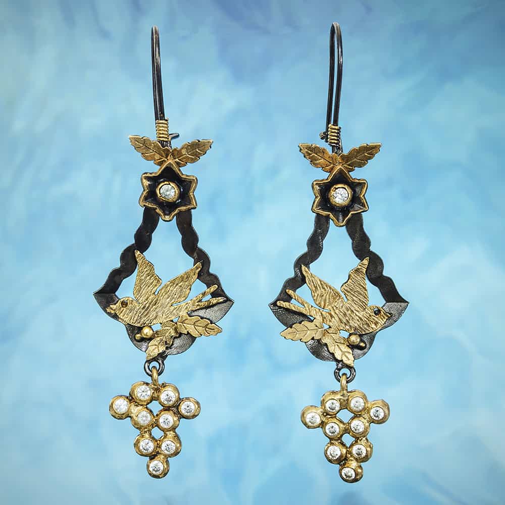 Tranquility Bird and Flower Chandelier Earrings