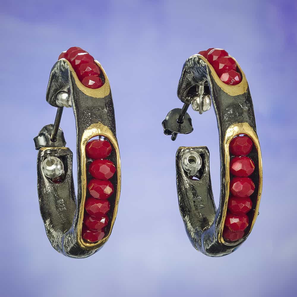 Raw Ruby Embedded Hoop Earrings