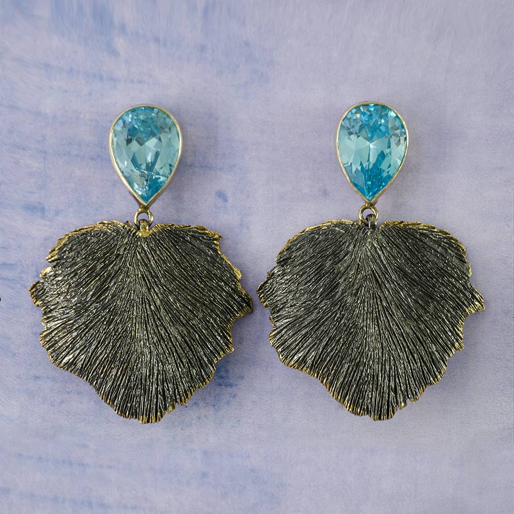 Aquamarine Crystal Leaf Earrings