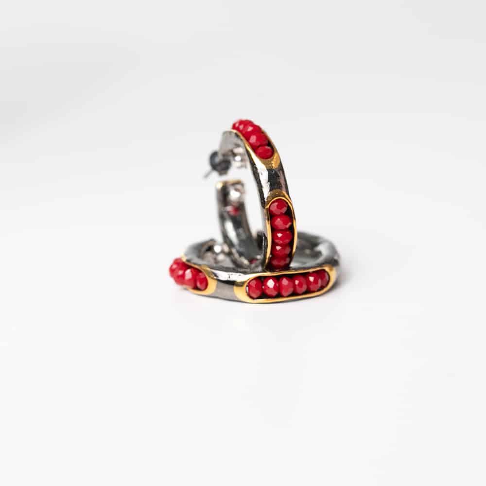 Raw Ruby Embedded Hoop Earrings