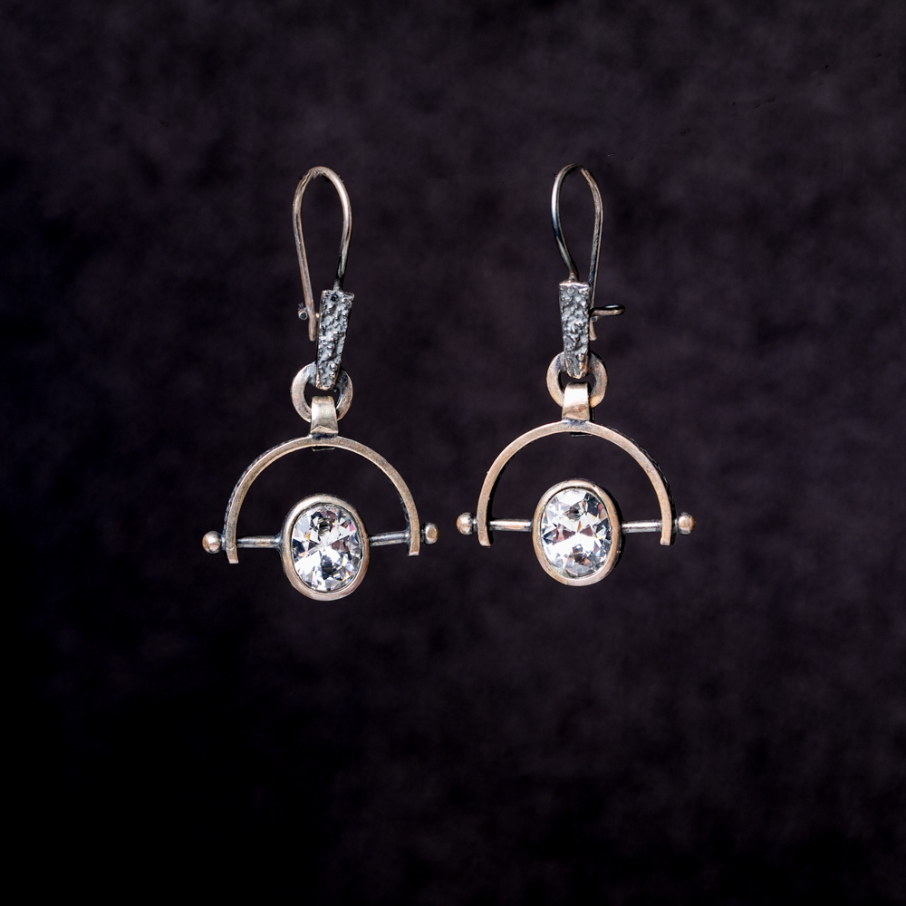 Burnished Silver Earrings with Cubic Zirconium