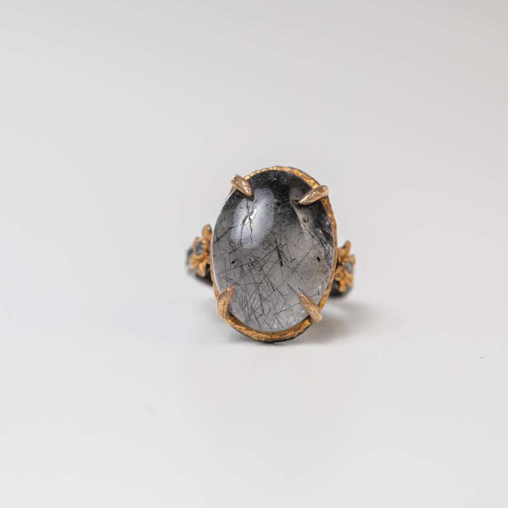 Natural Quartz Crystal Ring Embellished with Flowers