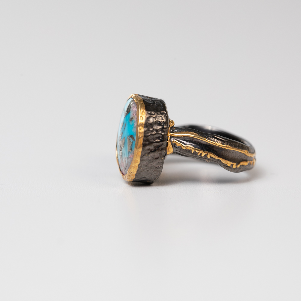 Natural Turquoise and Mother of Pearl Accent Ring