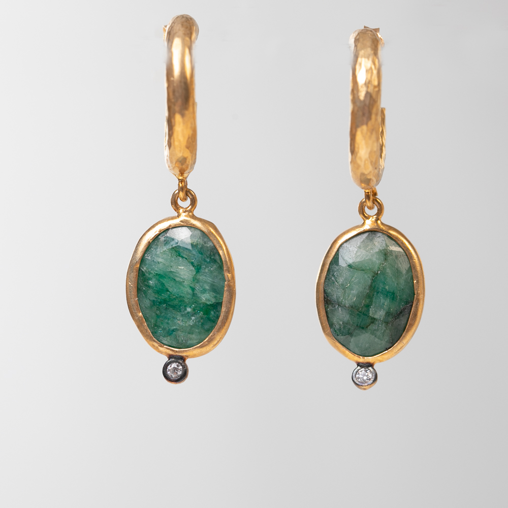 Raw Emerald and Crystal Drop Earrings