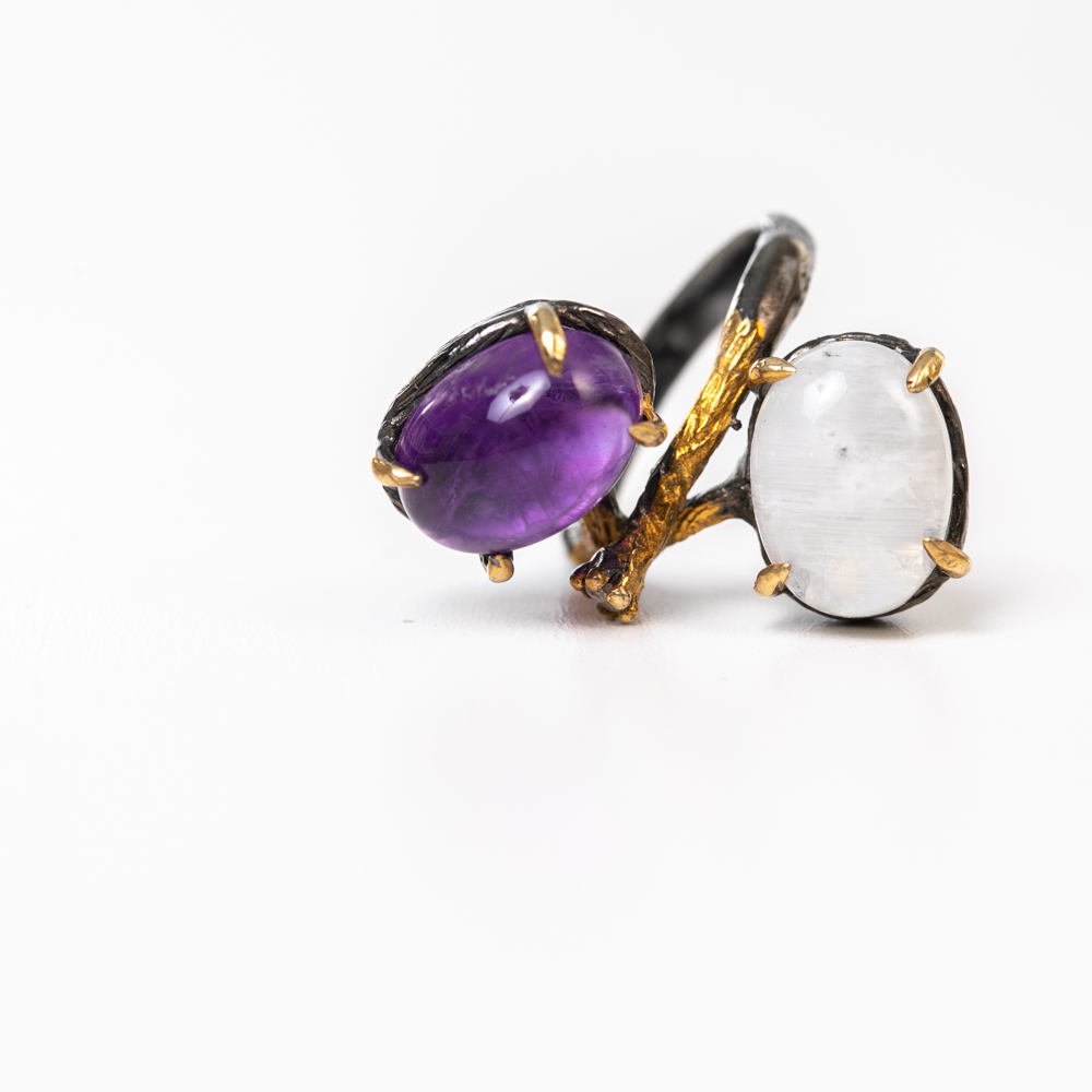 Yin Yang Amethyst and Opal Ring
