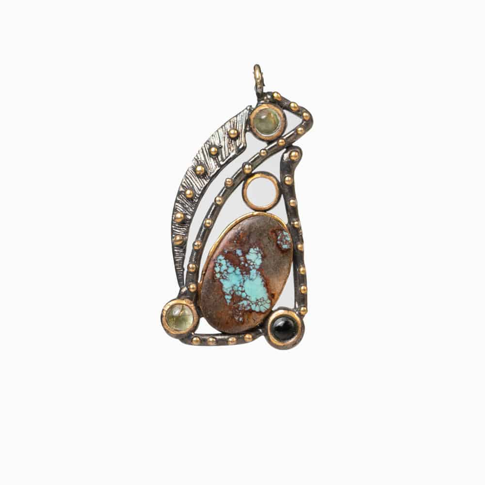 Studded Turquoise Pendant with Garnet & Crystal Accent