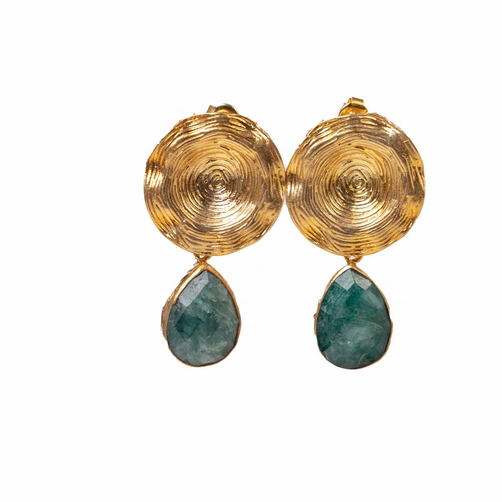Raw Emerald Gold Button Earrings