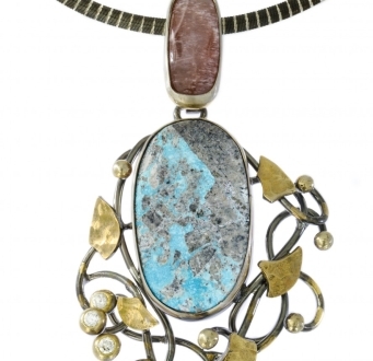 Turquoise and Rose Agate Pendant