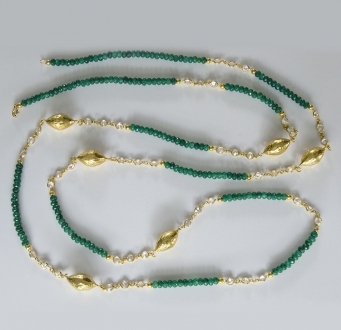 Raw Emerald Necklace with Swarovski Crystals and Gold Accents