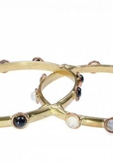 Three Gold Bangles with Natural Stones