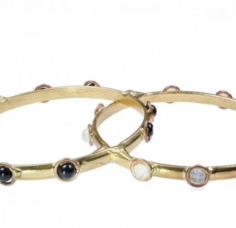 Three Gold Bangles with Natural Stones