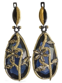 Elegant Royal Blue Crystal Earrings with Flowers