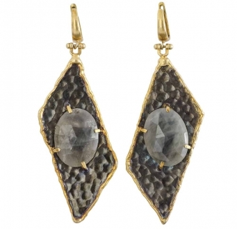 Contemporary Geometric Raw Sapphire Earrings