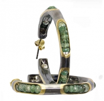 Raw Emerald Embedded Hoop Earrings