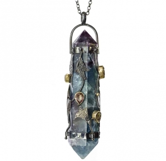 Tourmaline Prism with Vines Pendant