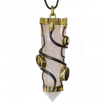 Pink Quartz Prism with Snakes Pendant
