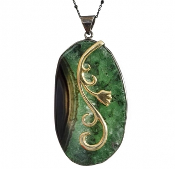 Unique Malachite Pendant with Flower
