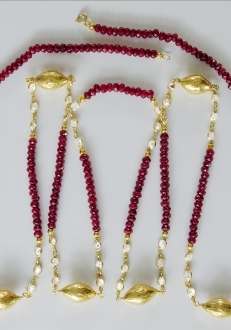 Raw Ruby Swarovski Crystal Necklace with Gold Accents
