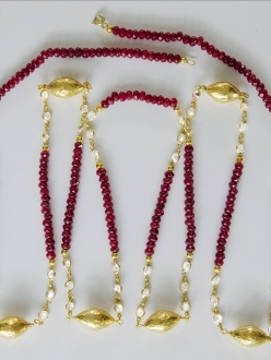 Raw Ruby Swarovski Crystal Necklace with Gold Accents