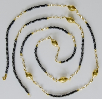 Raw Blue Sapphire and Swarovski Crystal Necklace with Gold Accents