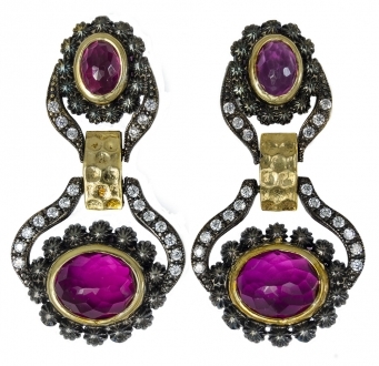 Pink Tourmaline Chandelier Earrings Embellished with Swarovski Crystals