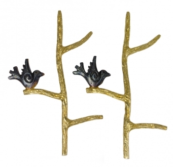 Nature Bird on a Branch Gold Earrings