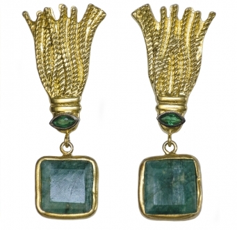 Raw Emerald Egyptian Tassel Earrings