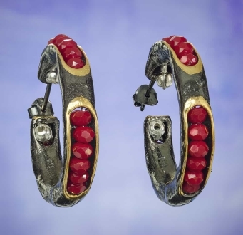 Raw Ruby Embedded Hoop Earrings