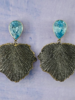 Aquamarine Crystal Leaf Earrings