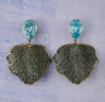 Aquamarine Crystal Leaf Earrings
