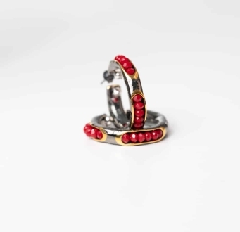 Raw Ruby Embedded Hoop Earrings