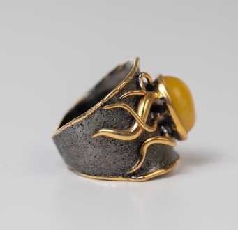 Medusa Inspired Dome Ring with Honey Amber