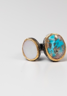Natural Turquoise and Mother of Pearl Accent Ring