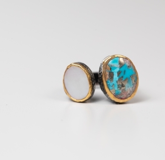 Natural Turquoise and Mother of Pearl Accent Ring