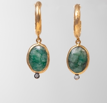 Raw Emerald and Crystal Drop Earrings