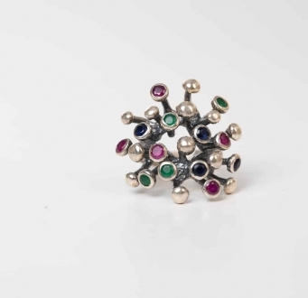 Spikey Multi-Stone Silver Ring