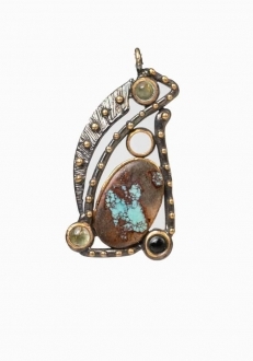 Studded Turquoise Pendant with Garnet & Crystal Accent